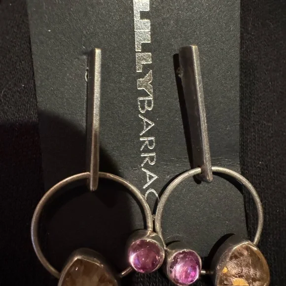 Lilly Barrack Sterling Silver and Pink lab grown sapphire Earrings - Picture 4 of 6